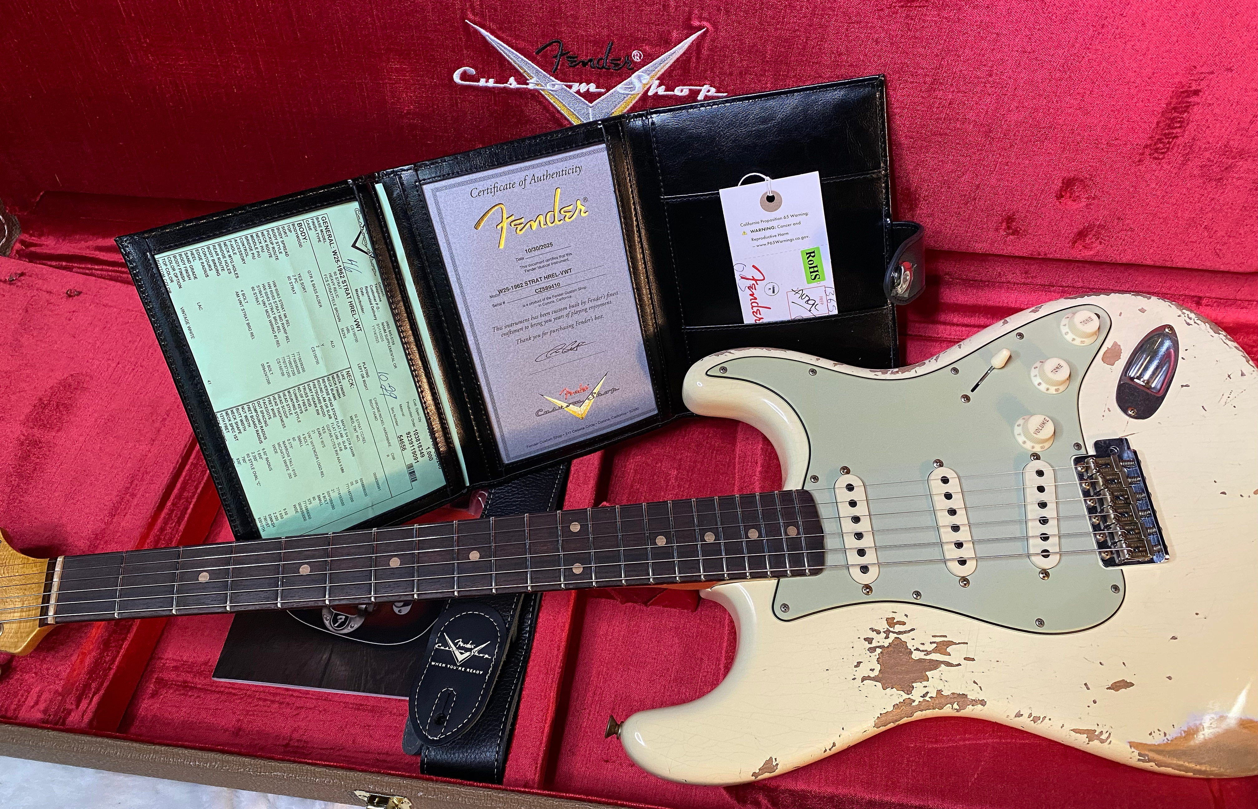 NEW! Fender Custom Shop 62 Heavy Relic Stratocaster - Vintage White - Authorized Dealer - Modern Spec - Handwound Pick Ups - 7.8 lbs - G05908