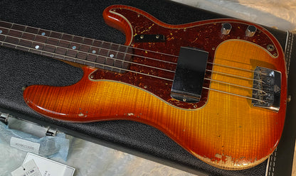 NEW! Fender Artisan Flame Maple Top Precision Bass Relic - Custom Shop - Aged Cherry Sunburst - Absolutely Beautiful - Flamed Roasted Maple Neck - Authorized Dealer - 9.3lbs - G06781