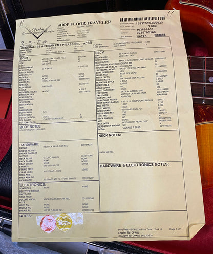 NEW! Fender Artisan Flame Maple Top Precision Bass Relic - Custom Shop - Aged Cherry Sunburst - Absolutely Beautiful - Flamed Roasted Maple Neck - Authorized Dealer - 9.3lbs - G06781