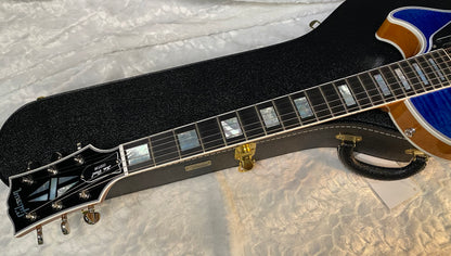 NEW! Gibson Dealer Select Custom Shop Les Paul Custom AAA Figured Flame Top - Transparent Blue / Natural Back - Authorized Dealer - WOW! 8.3 lbs - G05971