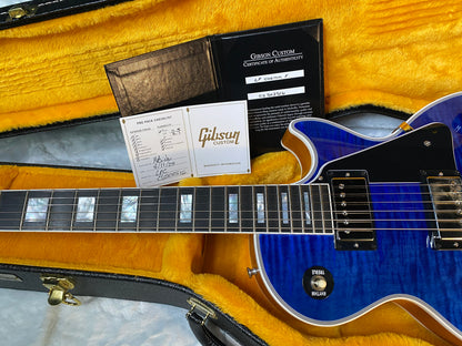 NEW! Gibson Dealer Select Custom Shop Les Paul Custom AAA Figured Flame Top - Transparent Blue / Natural Back - Authorized Dealer - WOW! 8.3 lbs - G05971