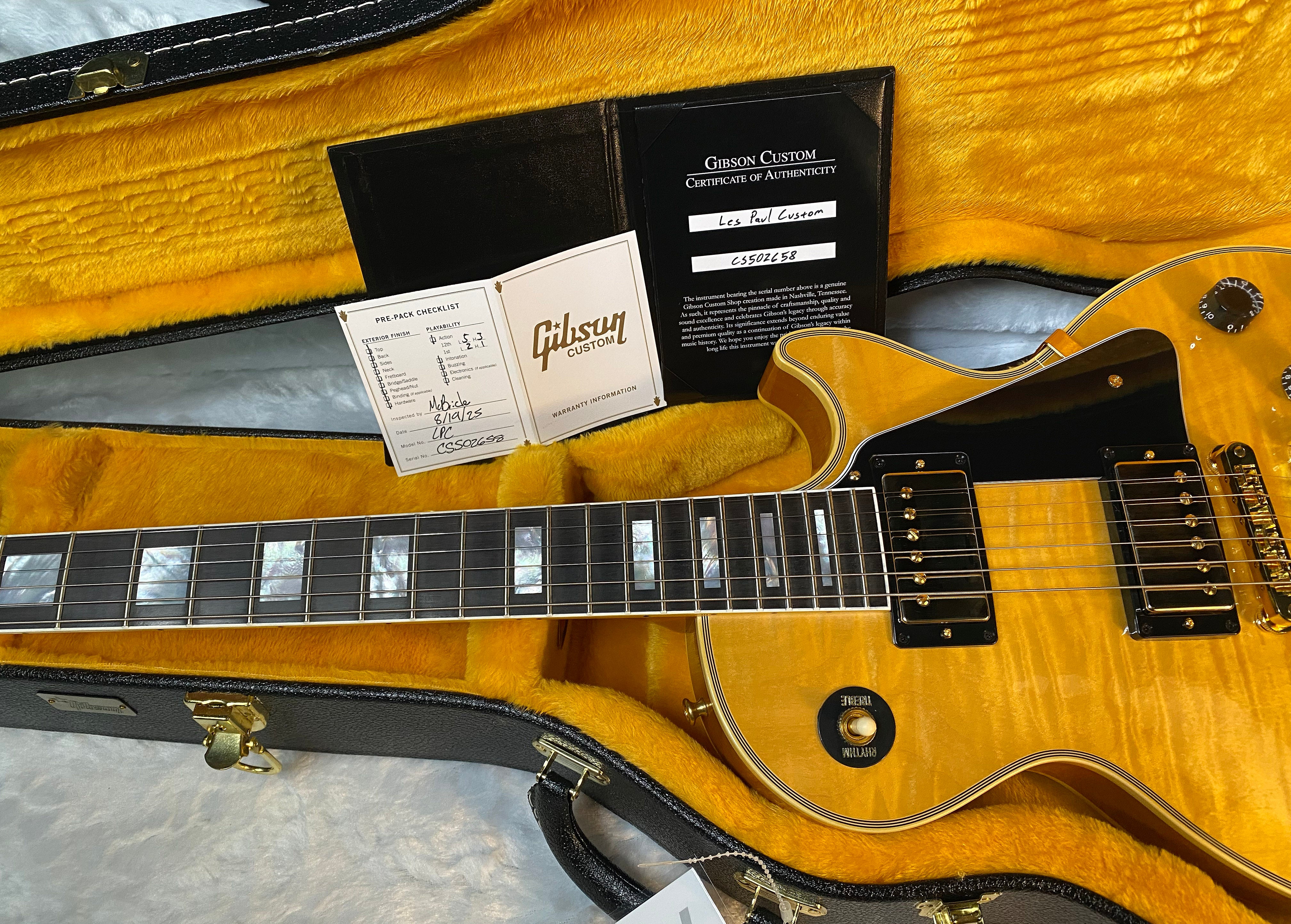NEW! Gibson Dealer Select Custom Shop Les Paul Custom AAA Figured Flame Top - Antique Natural - Authorized Dealer - WOW! 8.9 lbs - G05981