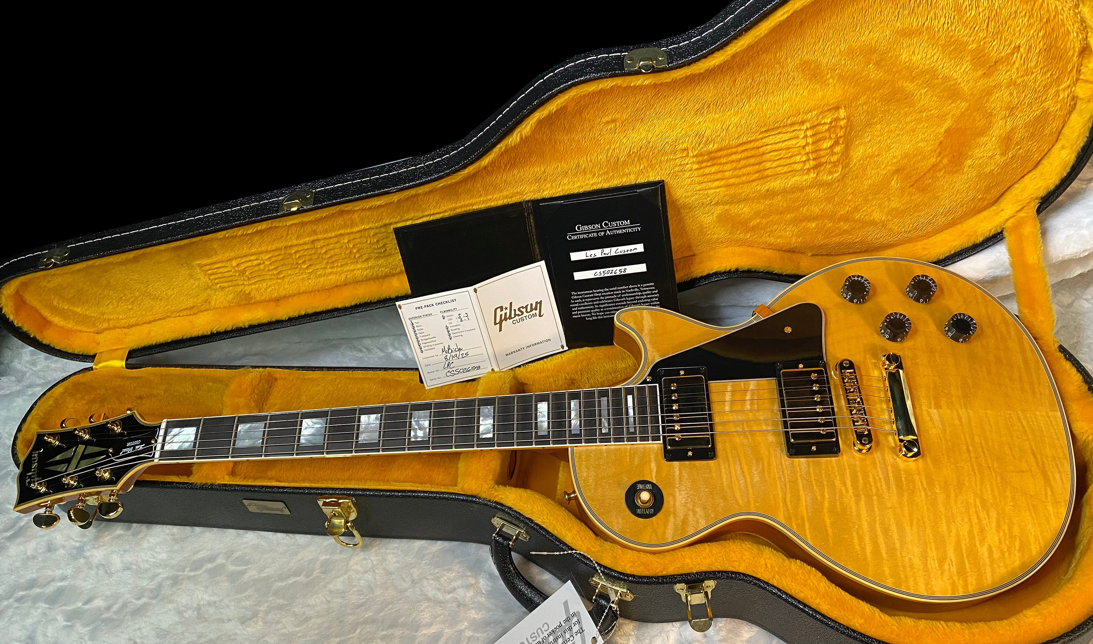 NEW! Gibson Dealer Select Custom Shop Les Paul Custom AAA Figured Flame Top - Antique Natural - Authorized Dealer - WOW! 8.9 lbs - G05981