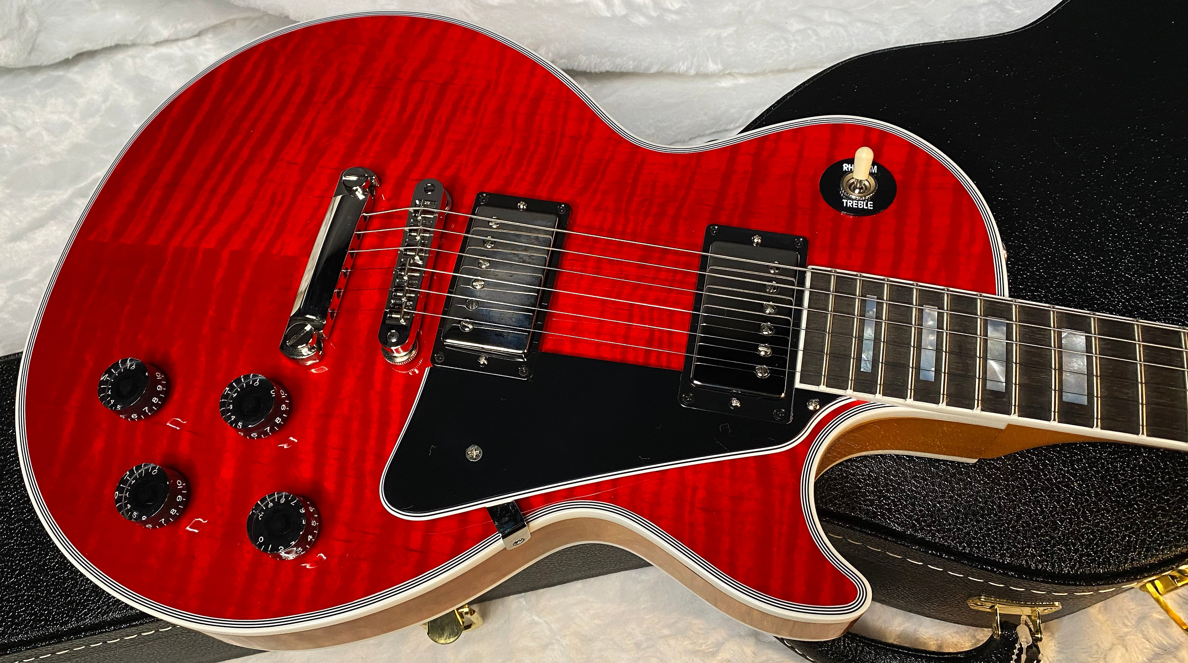 NEW! Gibson Dealer Select Custom Shop Les Paul Custom AAA Figured Flame Top - Transparent Red / Natural Back - Authorized Dealer - WOW! 8.7 lbs - G05983