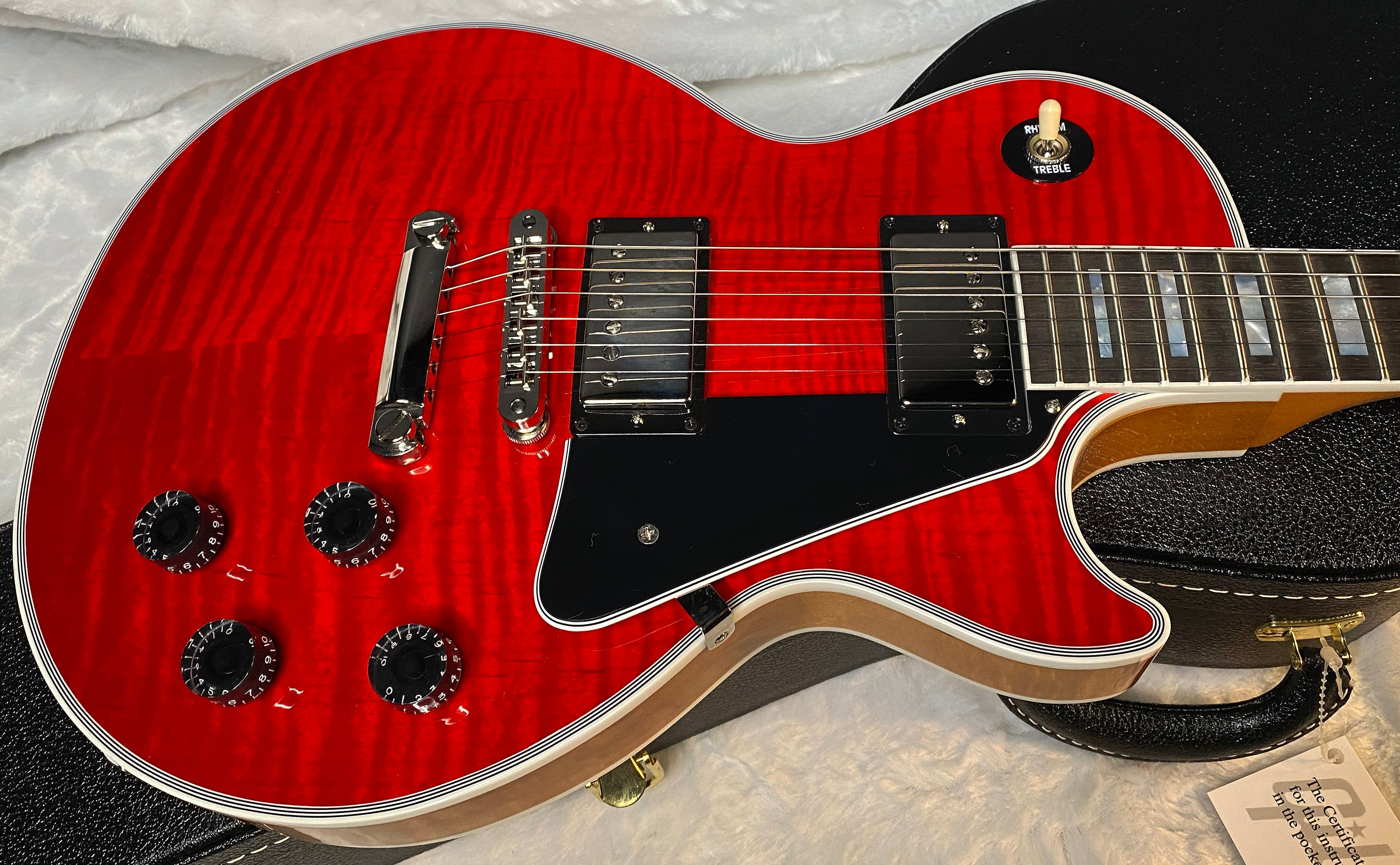 NEW! Gibson Dealer Select Custom Shop Les Paul Custom AAA Figured Flame Top - Transparent Red / Natural Back - Authorized Dealer - WOW! 8.7 lbs - G05983