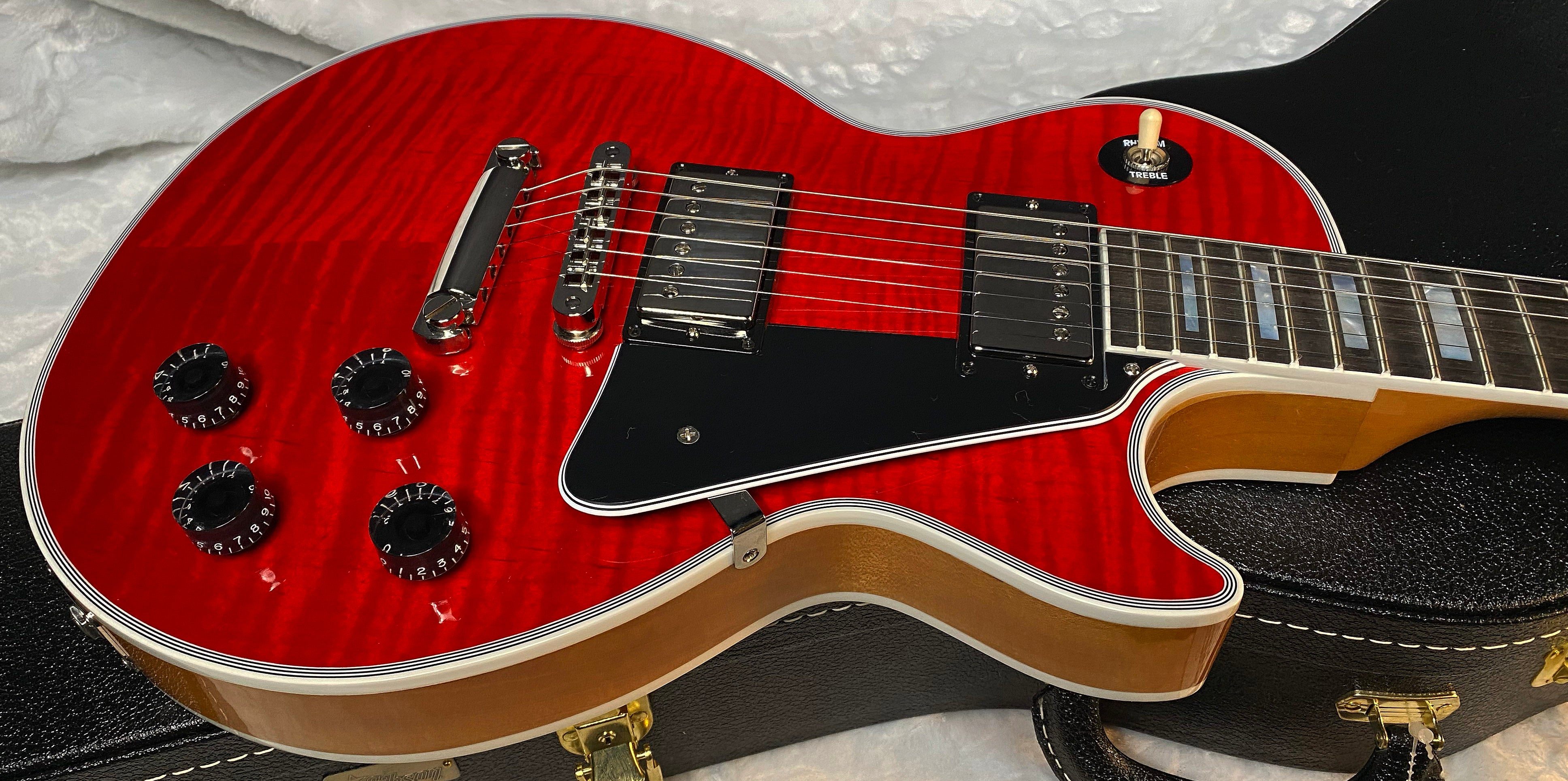 NEW! Gibson Dealer Select Custom Shop Les Paul Custom AAA Figured Flame Top - Transparent Red / Natural Back - Authorized Dealer - WOW! 8.7 lbs - G05983