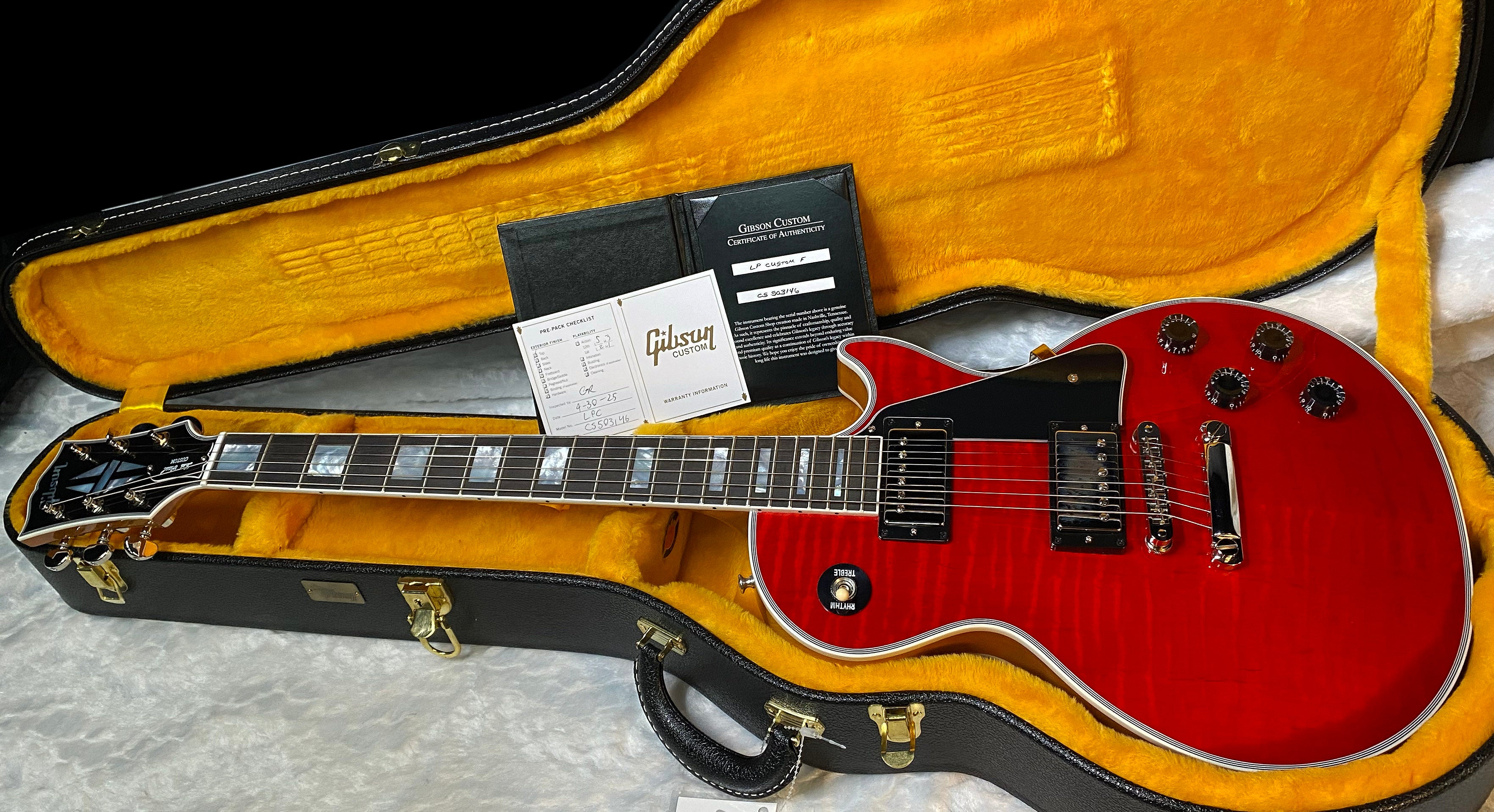 NEW! Gibson Dealer Select Custom Shop Les Paul Custom AAA Figured Flame Top - Transparent Red / Natural Back - Authorized Dealer - WOW! 8.7 lbs - G05983