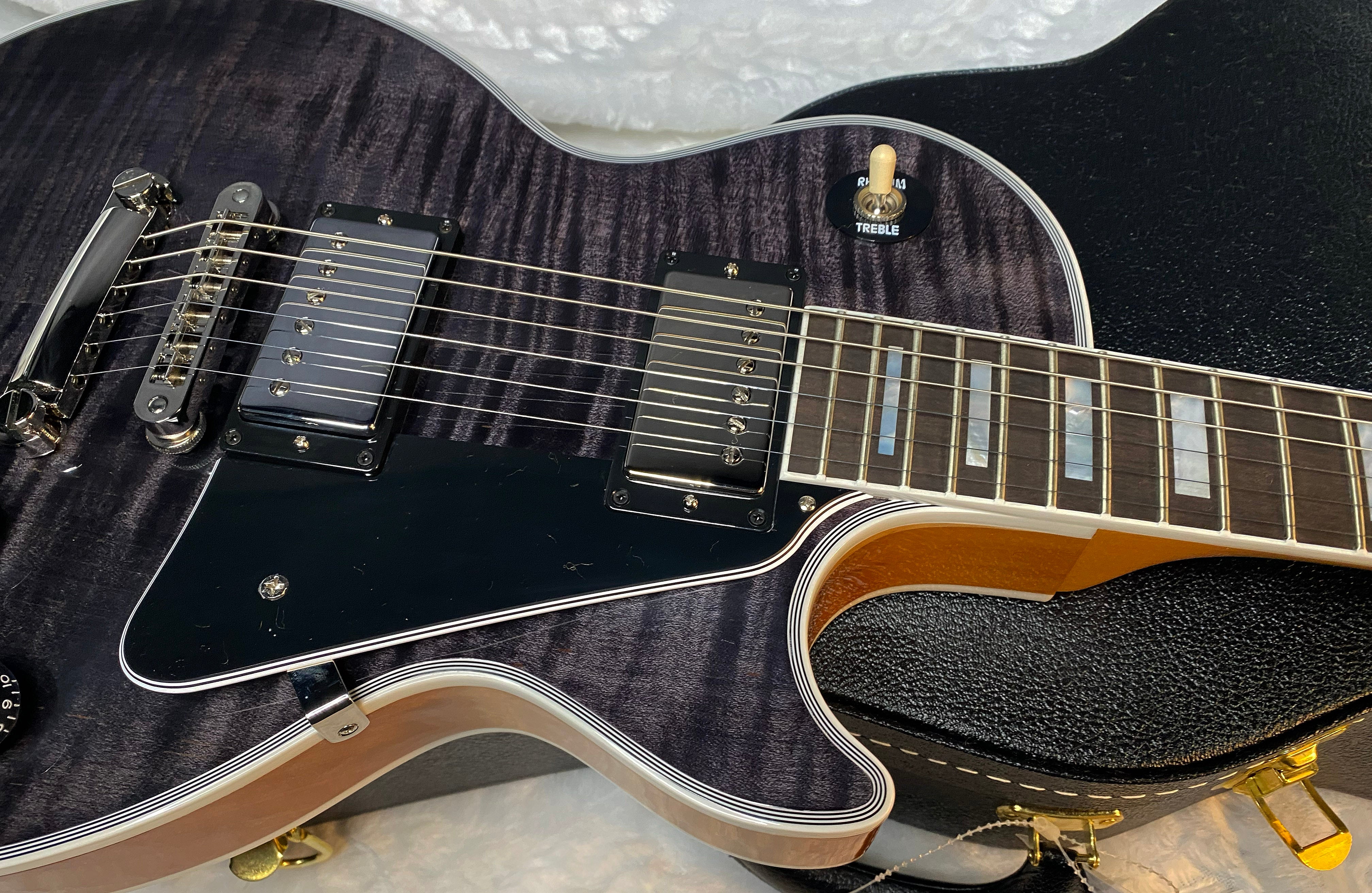NEW! Gibson Dealer Select Custom Shop Les Paul Custom AAA Figured Flame Top - Transparent Black / Natural Back - Authorized Dealer - WOW! WOW! WOW! 8.9 lbs - G05989