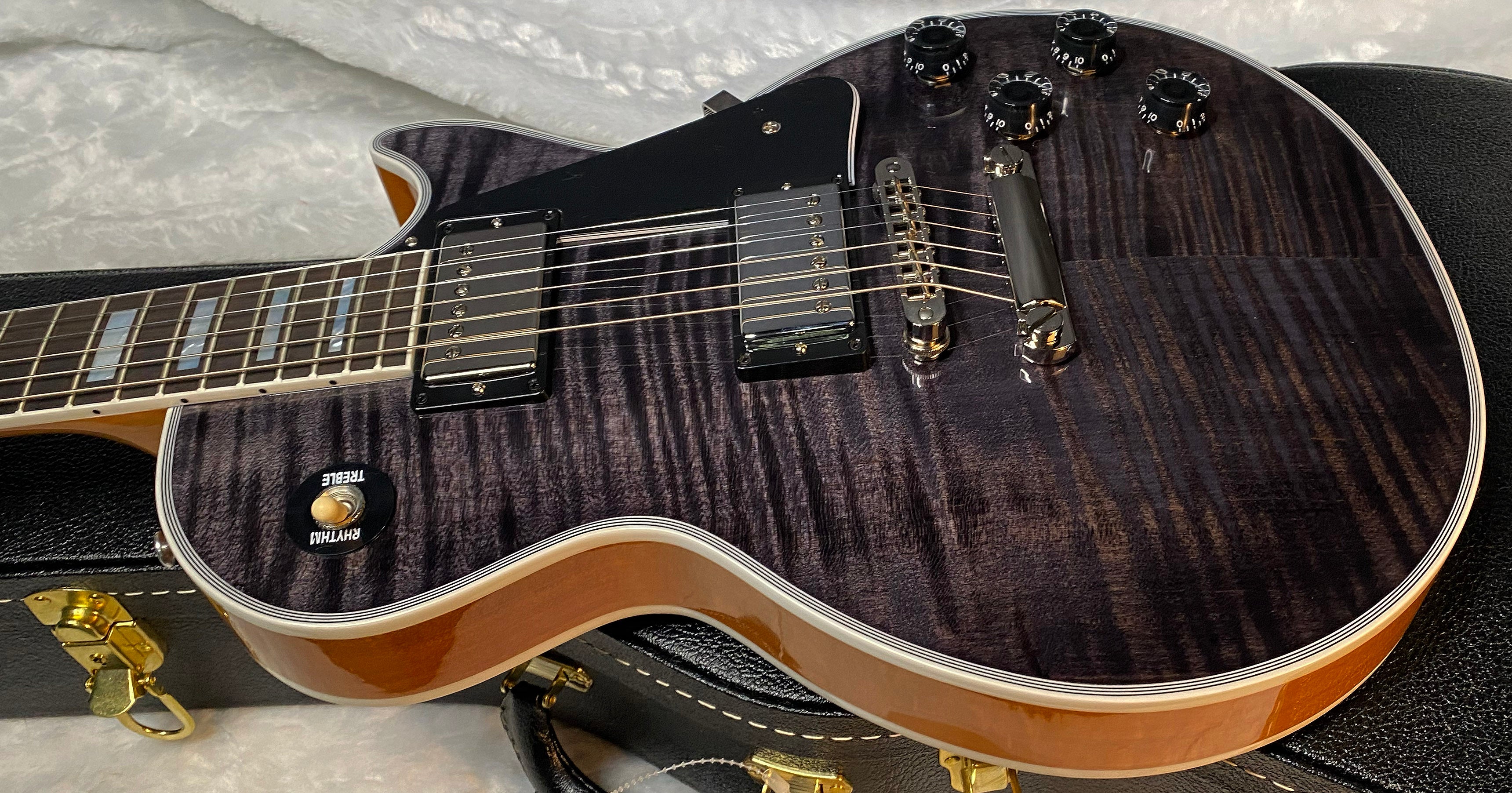 NEW! Gibson Dealer Select Custom Shop Les Paul Custom AAA Figured Flame Top - Transparent Black / Natural Back - Authorized Dealer - WOW! WOW! WOW! 8.9 lbs - G05989