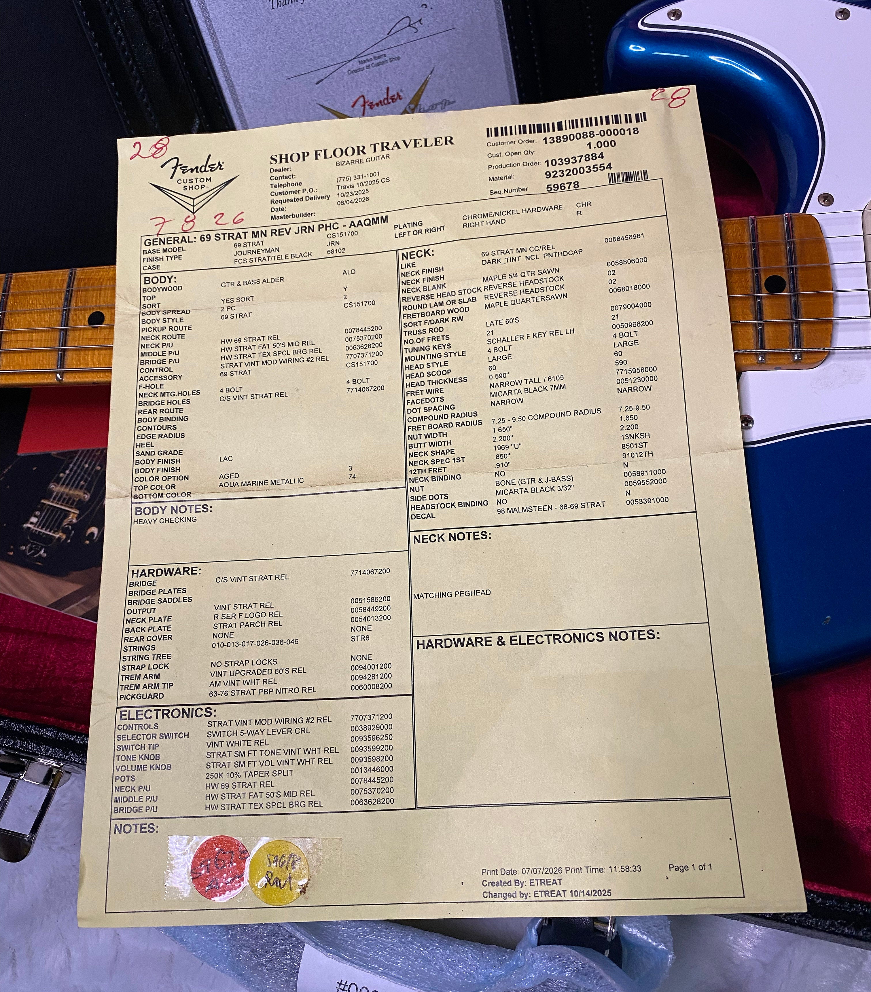 NEW! Fender Custom Shop Special Run '69 Stratocaster Journeyman Relic - Handwound P/U's - Aged Aquamarine Metallic - Reverse Headstock - 7.8lbs - Authorized Dealer - One OFF! SUPER RARE! G07462