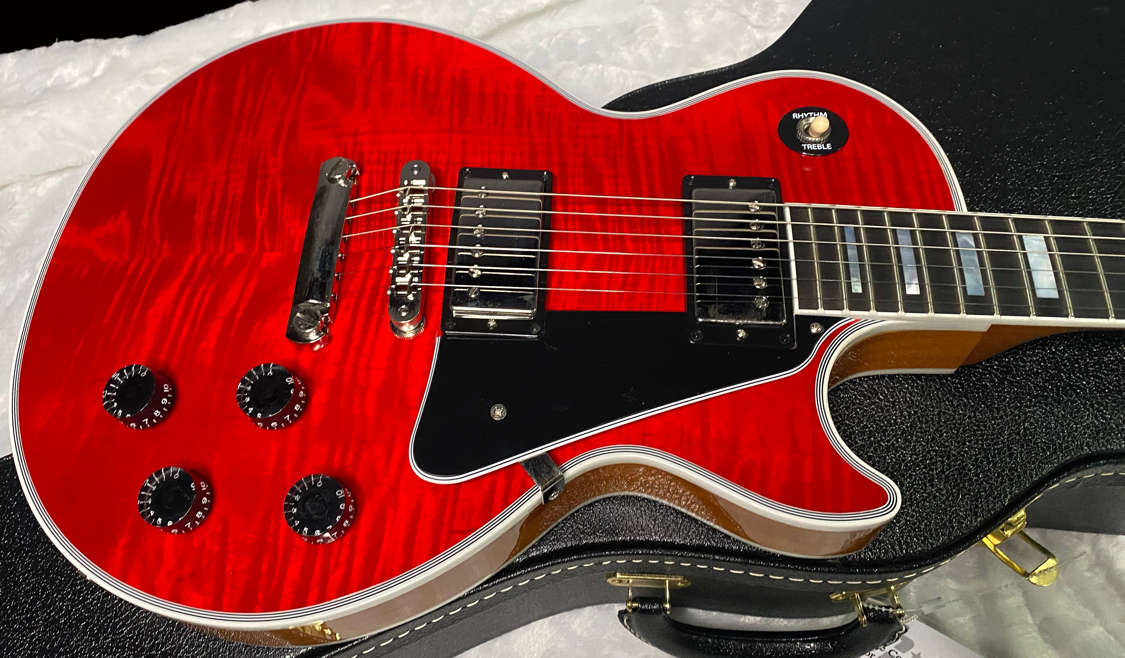 NEW! Gibson Dealer Select Custom Shop Les Paul Custom AAA Figured Flame Top - Transparent Red / Natural Back - Authorized Dealer - WOW! 9.5 lbs - G07455