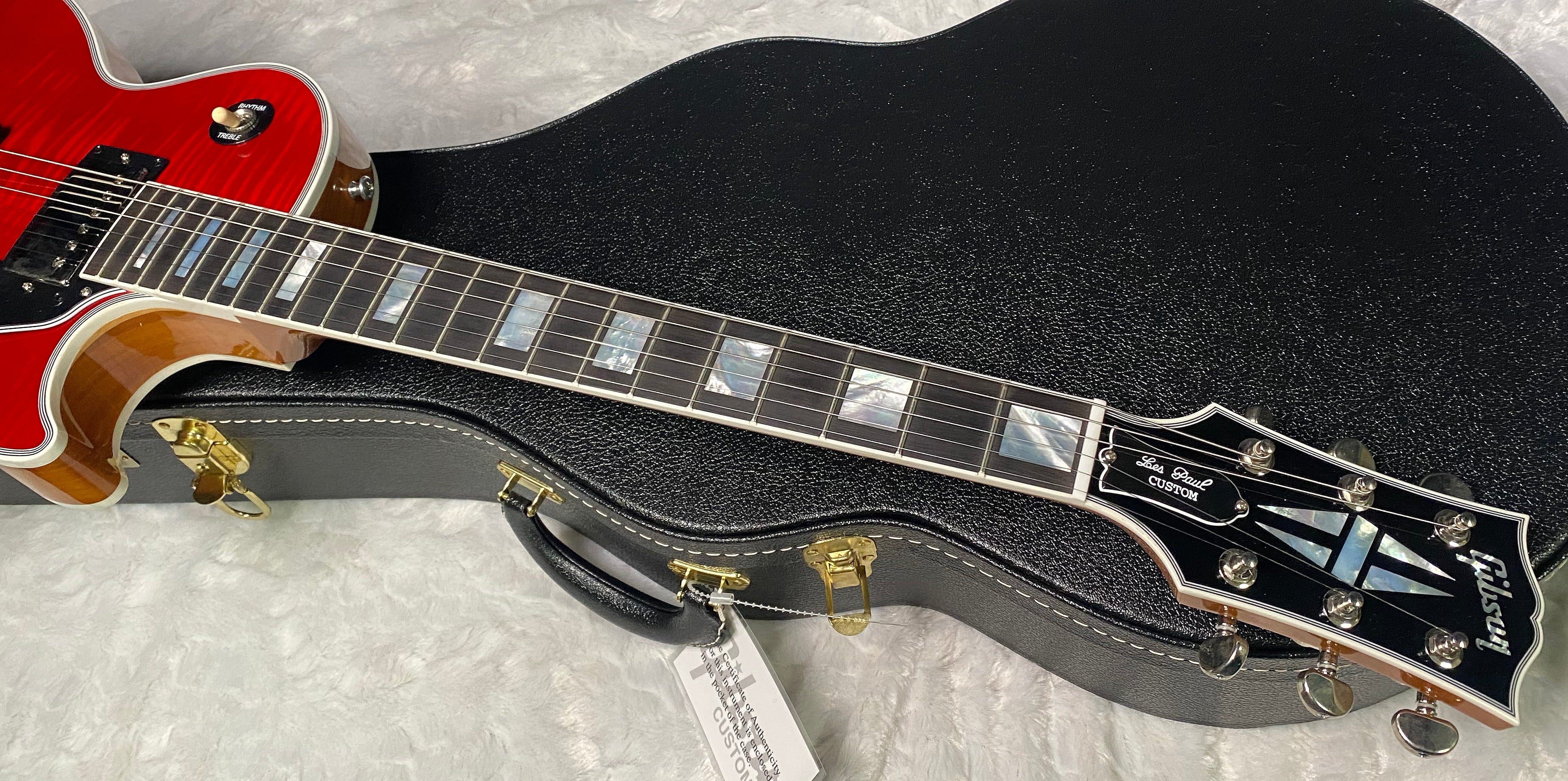 NEW! Gibson Dealer Select Custom Shop Les Paul Custom AAA Figured Flame Top - Transparent Red / Natural Back - Authorized Dealer - WOW! 9.5 lbs - G07455