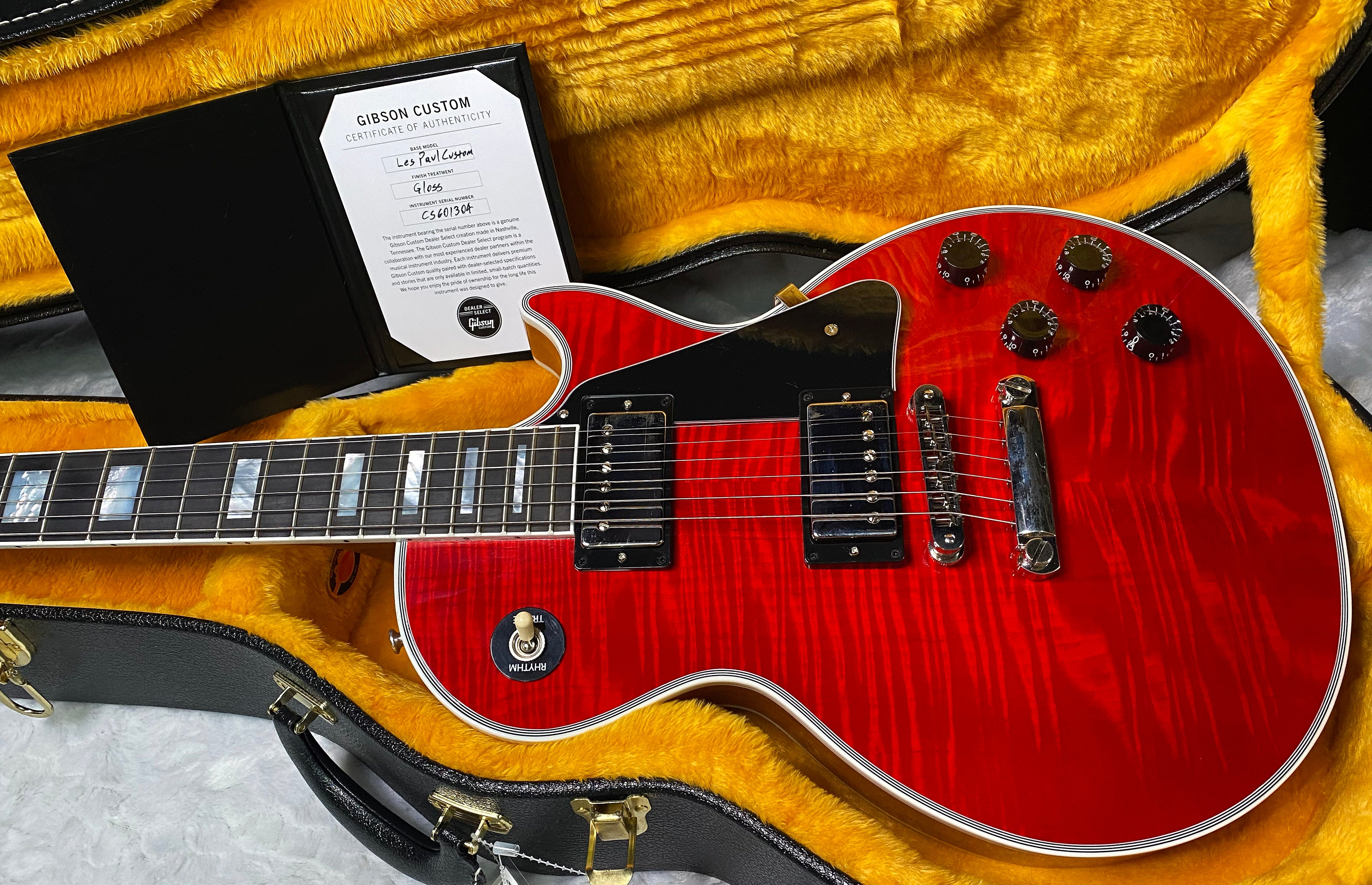 NEW! Gibson Dealer Select Custom Shop Les Paul Custom AAA Figured Flame Top - Transparent Red / Natural Back - Authorized Dealer - WOW! 9.5 lbs - G07455