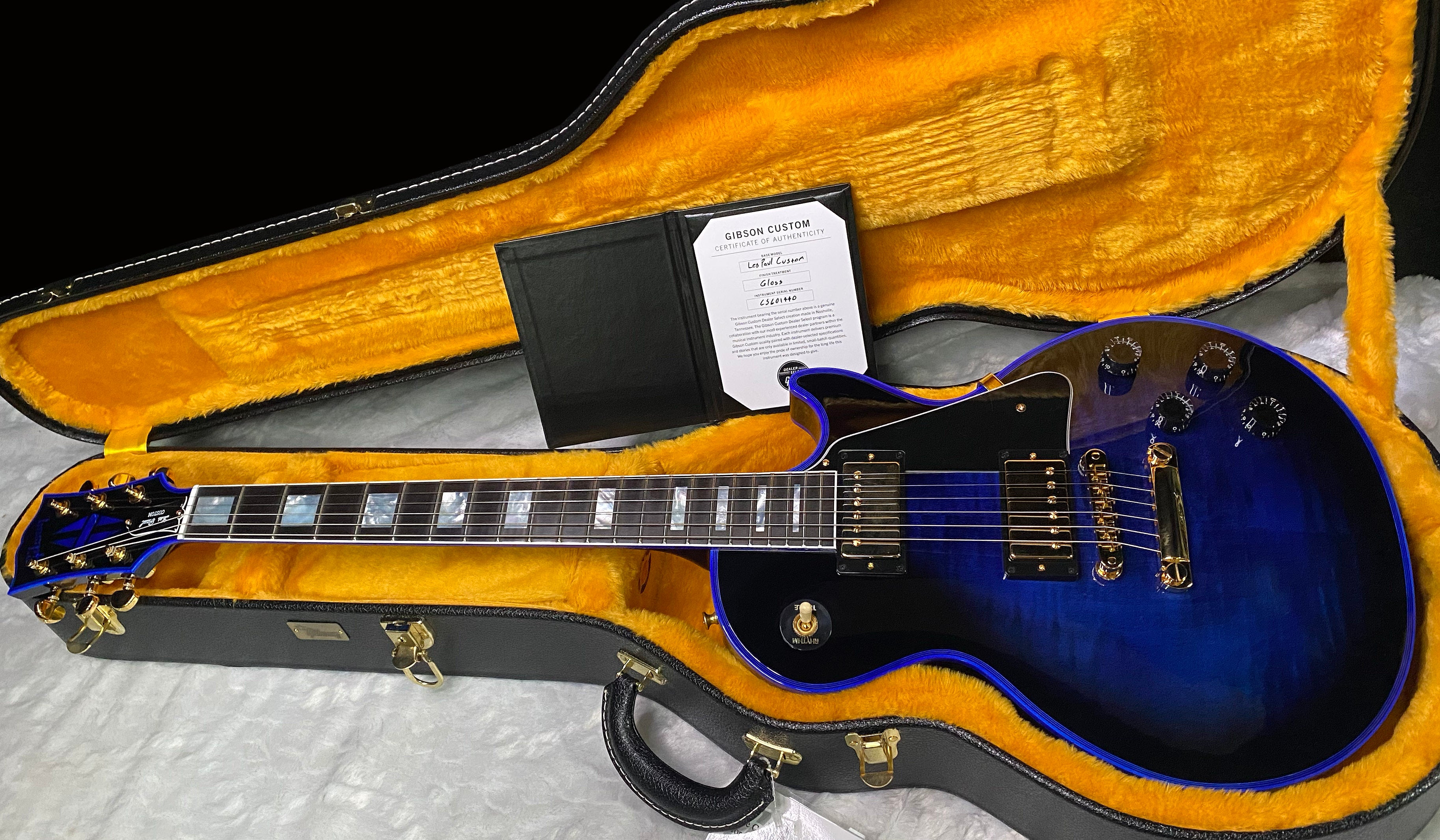 NEW! Gibson Dealer Select Custom Shop Les Paul Custom Blue Widow AAA Figured Flame Top - Authorized Dealer - 10.2lbs - G07460