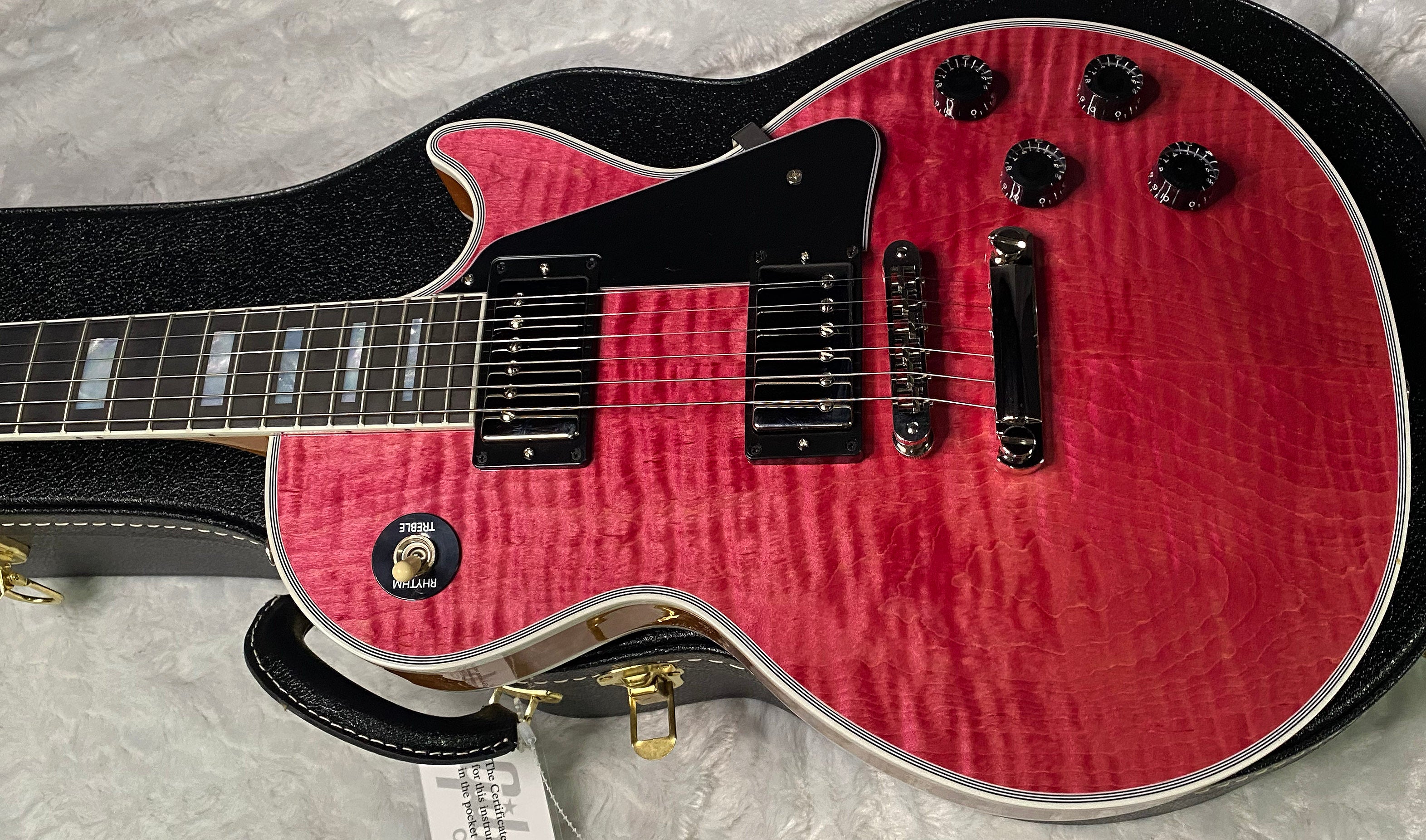NEW! Gibson Dealer Select Custom Shop Les Paul Custom AAA Super Curly Figured Top - Transparent Pink - Authorized Dealer - WOW! 8.8 lbs - G07451