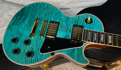 NEW! Gibson Dealer Select Custom Shop Les Paul Custom AAA Quilt Top - Aqua Blue - Authorized Dealer - WOW! 8.9 lbs - G06011