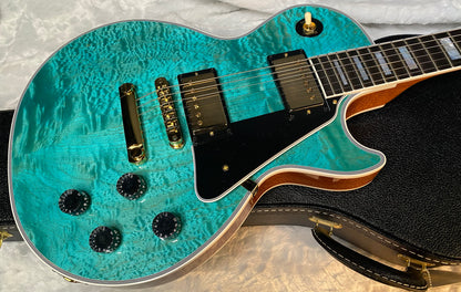 NEW! Gibson Dealer Select Custom Shop Les Paul Custom AAA Quilt Top - Aqua Blue - Authorized Dealer - WOW! 8.9 lbs - G06011