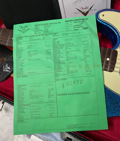 NEW ! Fender '60 Telecaster - Masterbuilt Yuri Shiskov - Brazilian Fretboard - Blue Sparkle - 7.5lbs - Authorized Dealer - G07470