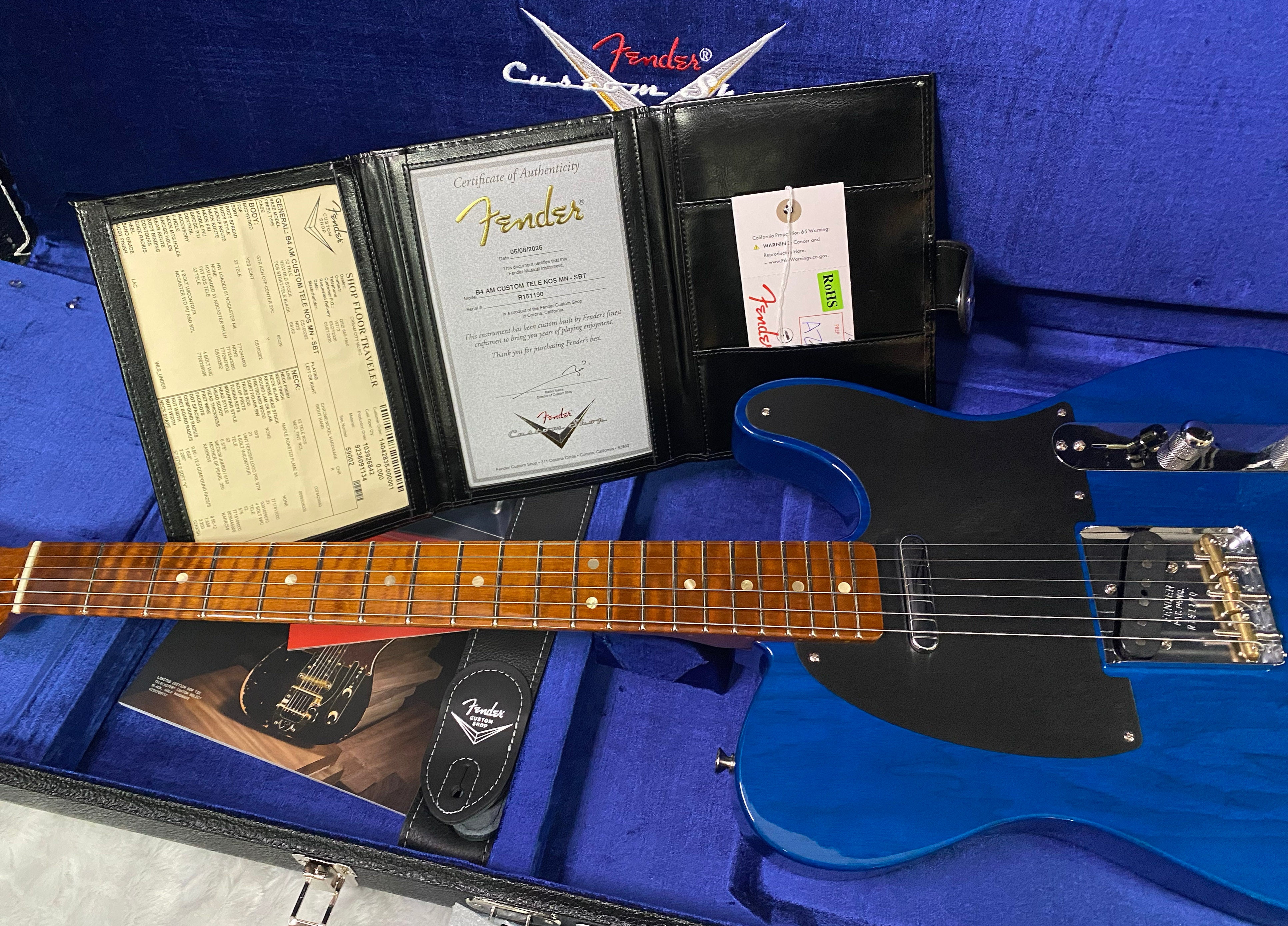 NEW ! Fender American Custom Telecaster NOS - 1-Piece Roasted AAA Flame Maple Neck Fingerboard - Sapphire Blue Transparent - Authorized Dealer - 7.4 lbs - G07467