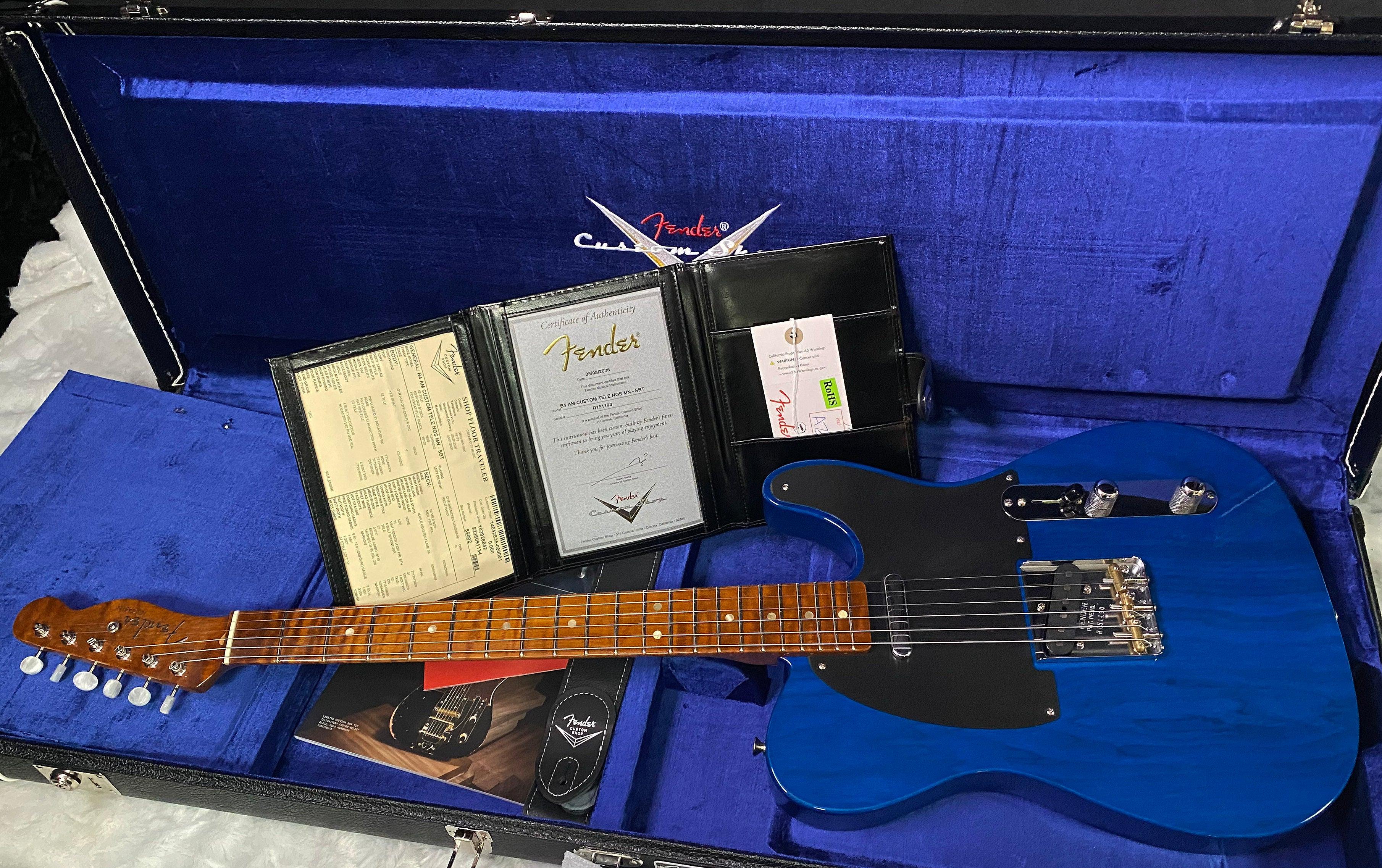 NEW ! Fender American Custom Telecaster NOS - 1-Piece Roasted AAA Flame Maple Neck Fingerboard - Sapphire Blue Transparent - Authorized Dealer - 7.4 lbs - G07467