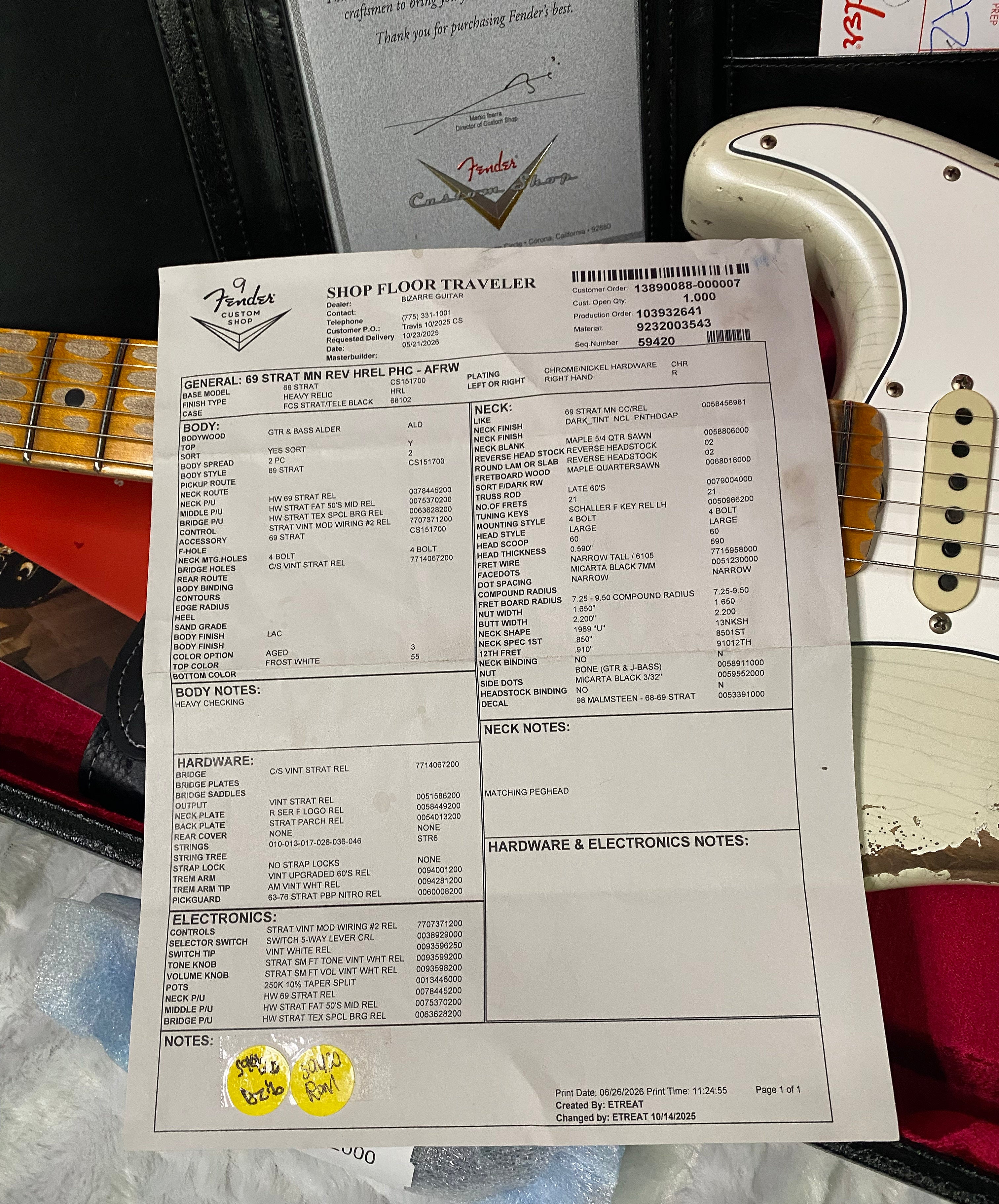 NEW! Fender Custom Shop Special Run '69 Stratocaster Heavy Relic - Handwound P/U's - Aged Frost White Pearl - Reverse Headstock - 8.2lbs - Authorized Dealer - SUPER RARE! G07468