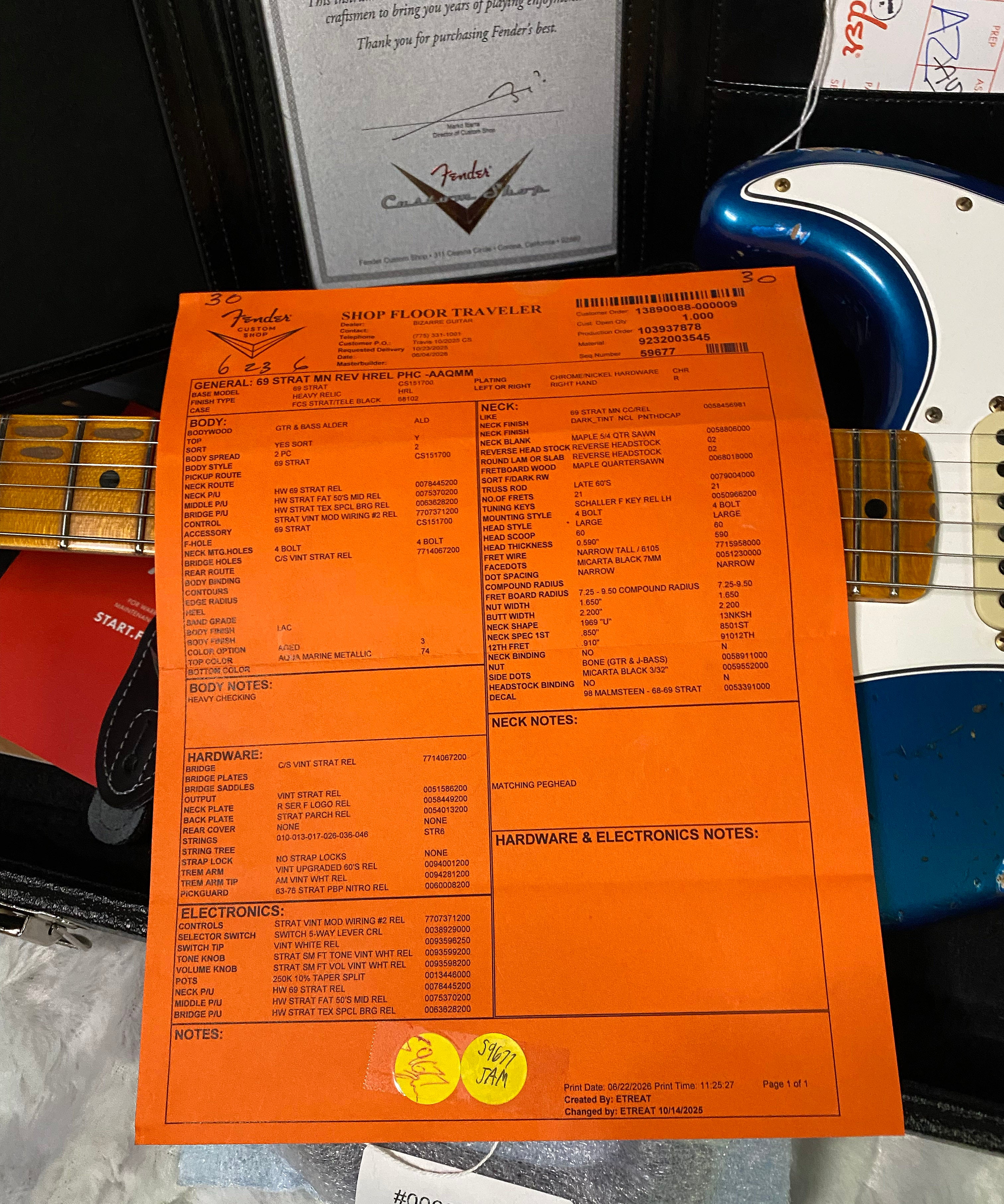NEW! Fender Custom Shop Special Run '69 Stratocaster Heavy Relic - Handwound P/U's - Aged Aquamarine Metallic - Reverse Headstock - 8lbs - Authorized Dealer - One OFF! SUPER RARE! G07466