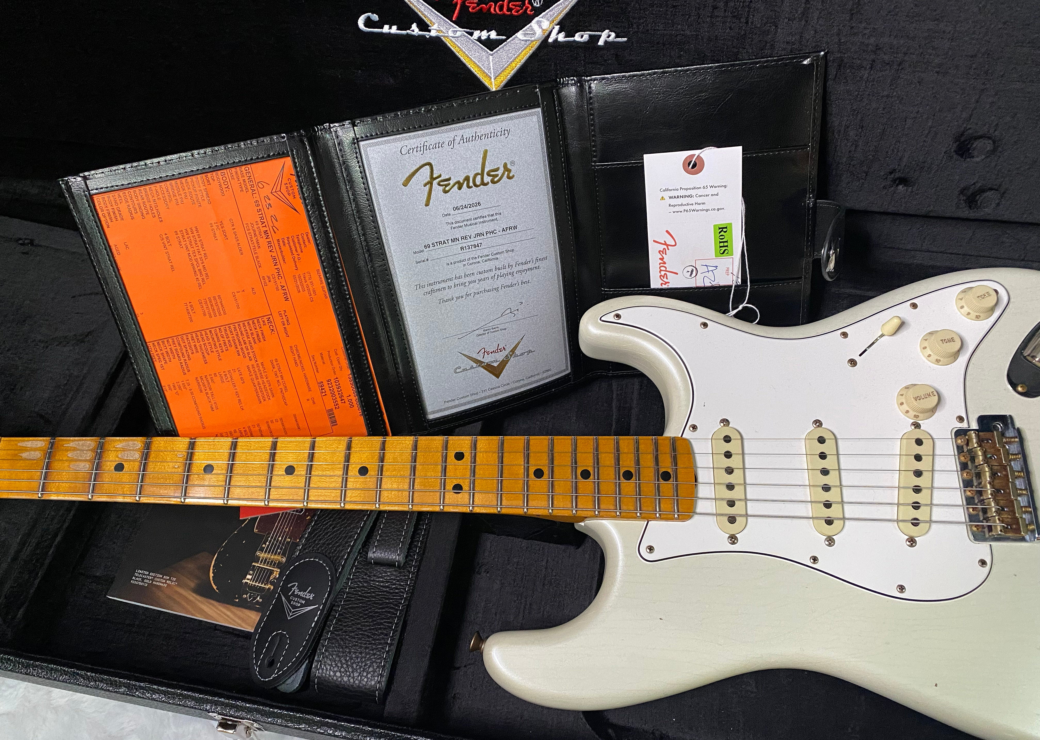 NEW! Fender Custom Shop Special Run '69 Stratocaster Journeyman Relic - Handwound P/U's - Aged Frost White Pearl - Reverse Headstock - 8lbs - Authorized Dealer - SUPER RARE! G07472