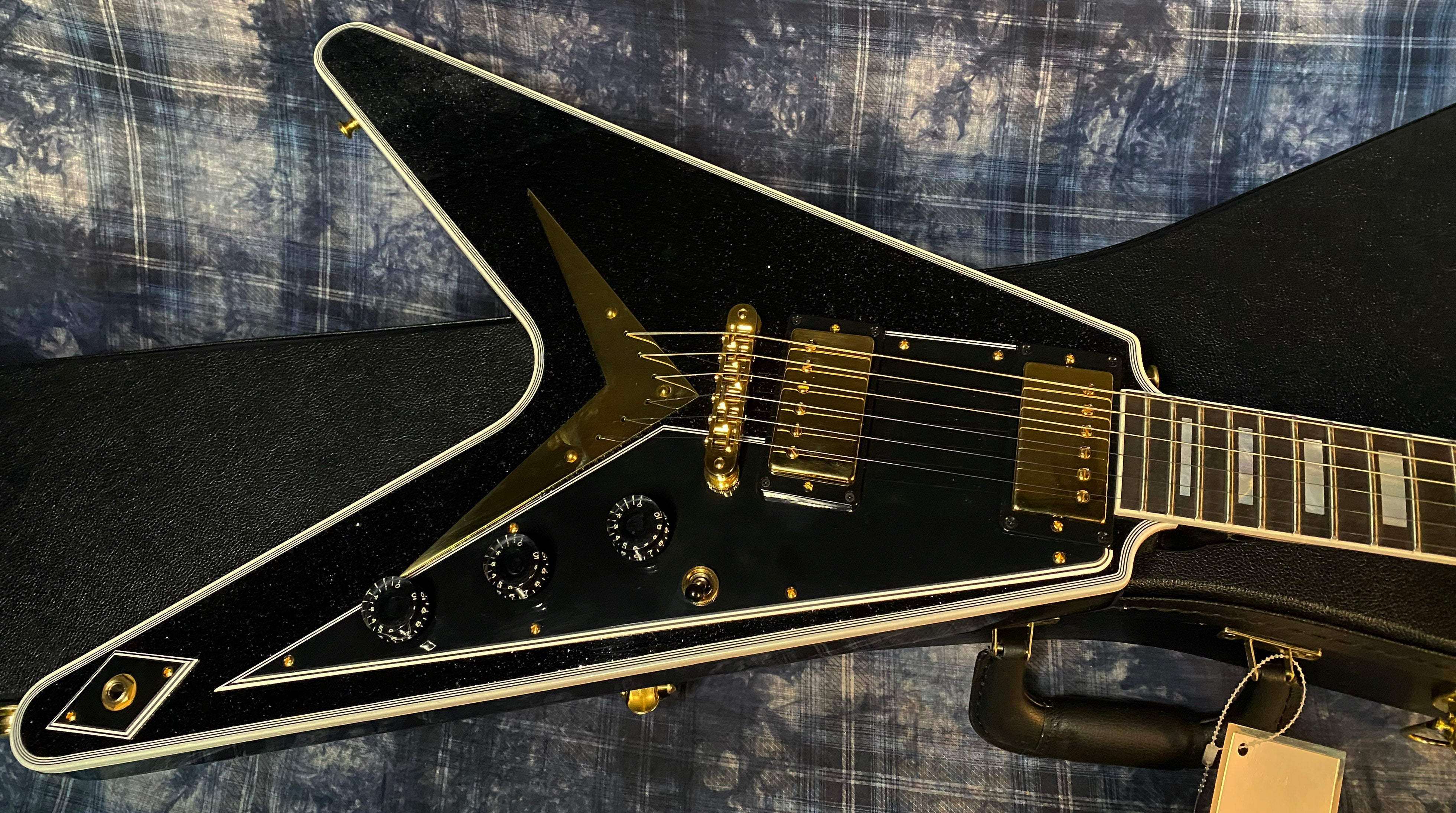 NEW! 2024 Gibson Custom Shop Flying V Custom - Ebony Sparkle - Ebony Board - Authorized Dealer - Ultra RARE! Dealer Select - Only 6.85 lbs - G04163