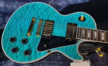 BRAND NEW! 2024 Gibson Dealer Select Custom Shop Les Paul Custom AAAAA Quilt - Aqua Blue - Authorized Dealer - WOW! Only 9.3 lbs - G03945