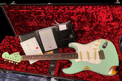 NEW! 2023 Fender Custom Shop 67 Heavy Relic Stratocaster - Handwound PU's - Authorized Dealer - Surf Green Over Aged 3-Tone Sunburst - 7.9 lbs - Matching Peg-Head