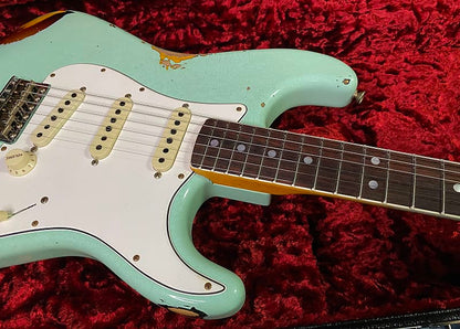 NEW! 2023 Fender Custom Shop 67 Heavy Relic Stratocaster - Handwound PU's - Authorized Dealer - Surf Green Over Aged 3-Tone Sunburst - 7.9 lbs - Matching Peg-Head