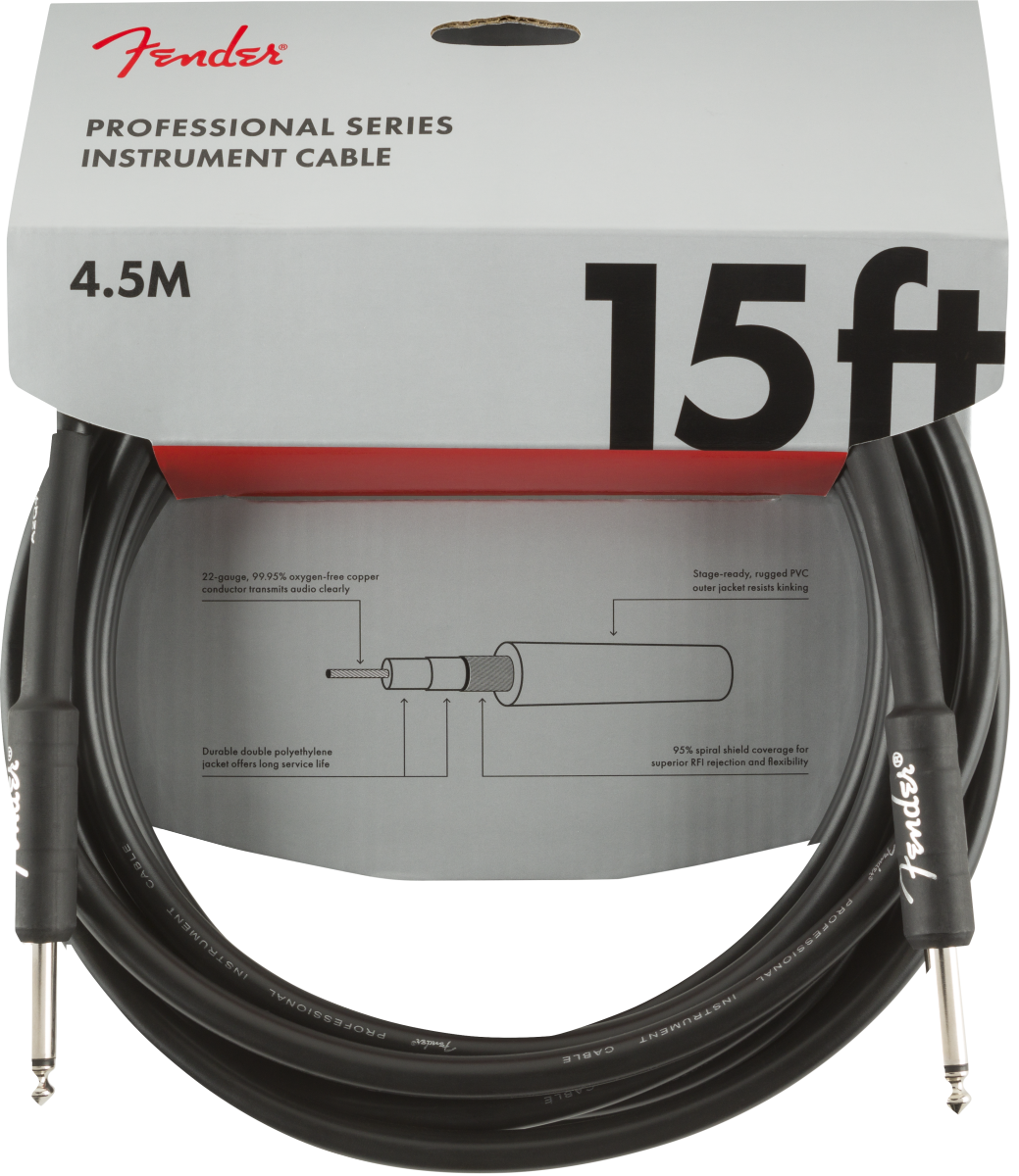 Fender Professional Series Inst Cable 15Ft Black Straight- Authorized Dealer