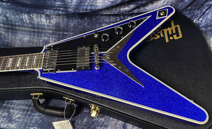 NEW! 2024 Gibson Custom Shop Flying V Custom Ebony Board - Dealer Select - Blue Sparkle - 7.8 lbs - Chrome Hardware - Authorized Dealer - Limited Edition! G03848