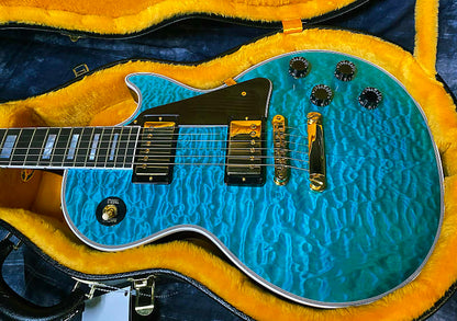 BRAND NEW! 2024 Gibson Dealer Select Custom Shop Les Paul Custom AAAAA Quilt - Aqua Blue - Authorized Dealer - WOW! Only 9.3 lbs - G03945