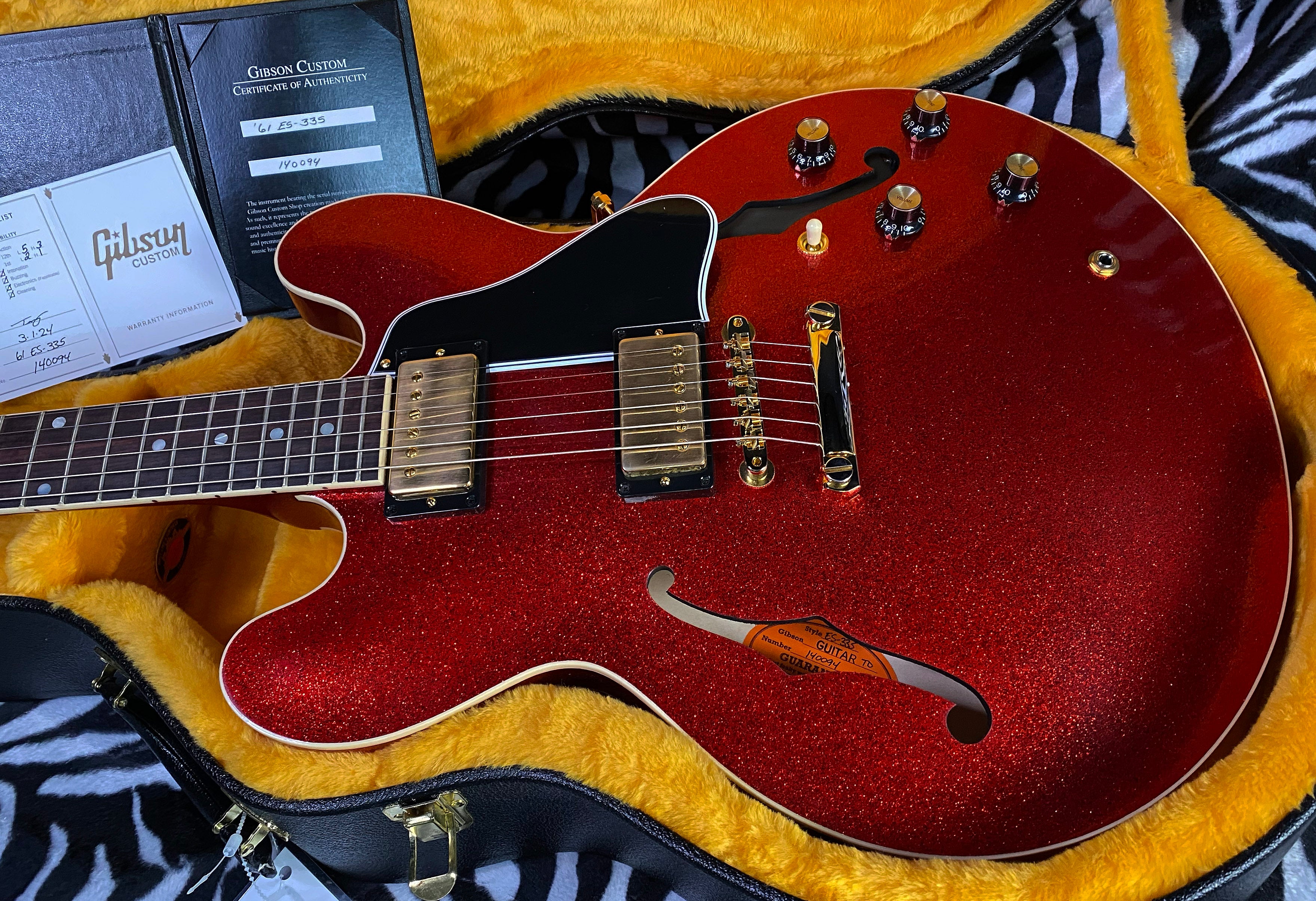 NEW! 2024 Gibson Custom Shop 1961 ES-335 Reissue - Red Sparkle VOS Finish - Custom Order Made 2 Measure - Limited Edition! - Authorized Dealer - 8lbs - In-Stock G02737