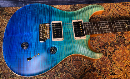 BRAND NEW ! 2024 Paul Reed Smith Custom 24 CU24 - Wood Library - Torrefied Flamed Maple Neck Ebony Fretboard - Satin Blue Fade - Authorized Dealer - 7.2 lbs - G03558