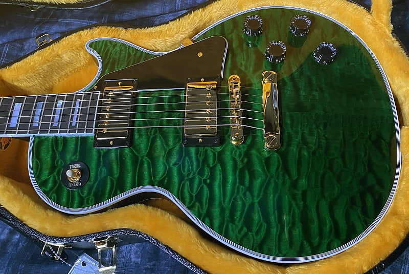 NEW! 2024 Gibson Dealer Select Custom Shop Les Paul Custom AAAAA Quilt - Transparent Green - Authorized Dealer - WOW! 9.9 lbs - G04111