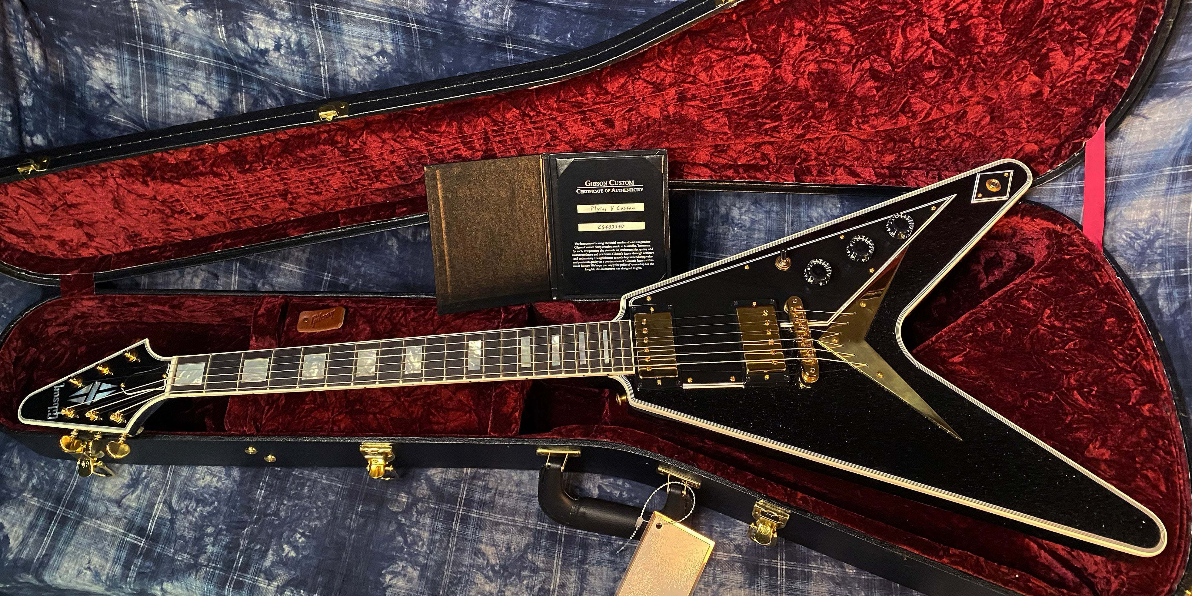 NEW! 2024 Gibson Custom Shop Flying V Custom - Ebony Sparkle - Ebony Board - Authorized Dealer - Ultra RARE! Dealer Select - Only 6.85 lbs - G04163