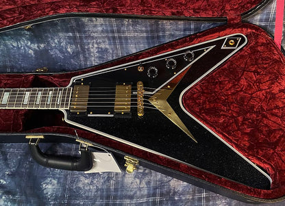 NEW! 2024 Gibson Custom Shop Flying V Custom - Ebony Sparkle - Ebony Board - Authorized Dealer - Ultra RARE! Dealer Select - Only 7.2 lbs - G04153