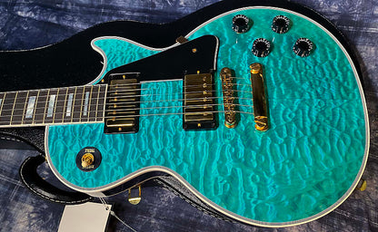 BRAND NEW! 2024 Gibson Dealer Select Custom Shop Les Paul Custom AAAAA Quilt - Aqua Blue - Authorized Dealer - WOW! Only 9.3 lbs - G03945