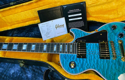 BRAND NEW! 2024 Gibson Dealer Select Custom Shop Les Paul Custom AAAAA Quilt - Aqua Blue - Authorized Dealer - WOW! Only 9.3 lbs - G03945