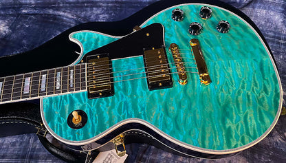 BRAND NEW! 2024 Gibson Dealer Select Custom Shop Les Paul Custom AAAAA Quilt - Aqua Blue - Authorized Dealer - WOW! 10.1 lbs - G03944