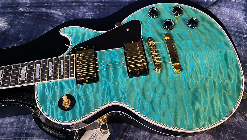 BRAND NEW! 2024 Gibson Dealer Select Custom Shop Les Paul Custom AAAAA Quilt - Aqua Blue - Authorized Dealer - WOW! 10.1 lbs - G03944