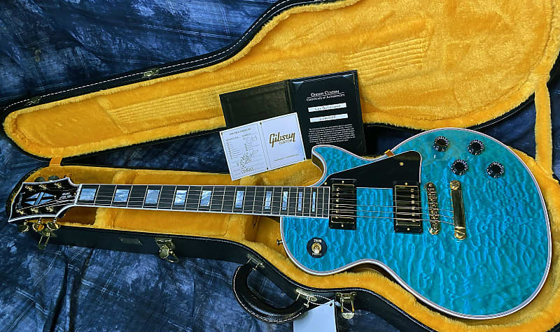 BRAND NEW! 2024 Gibson Dealer Select Custom Shop Les Paul Custom AAAAA Quilt - Aqua Blue - Authorized Dealer - WOW! Only 9.3 lbs - G03945