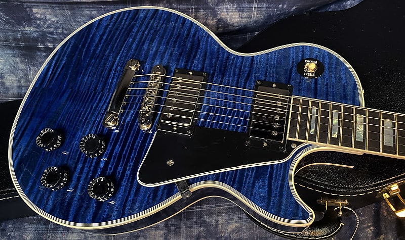 NEW! 2024 Gibson Custom Shop Les Paul Custom - Dealer Select - Authorized Dealer - Translucent Blue Monster Flame Top - Super RARE! 9.5 lbs - G03841