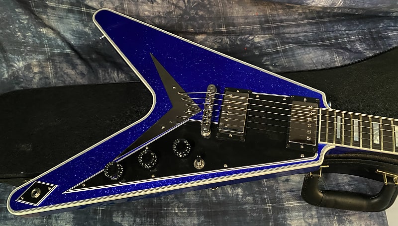 NEW! 2024 Gibson Custom Shop Flying V Custom Ebony Board - Dealer Select - Blue Sparkle - 8.1 lbs - Chrome Hardware - Authorized Dealer - Limited Edition! G03863