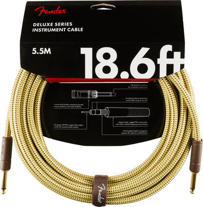 NEW ! Fender Deluxe Series Instrument Cable, Straight/Straight, 18.6', Tweed - Authorized Dealer - Lifetime Warranty