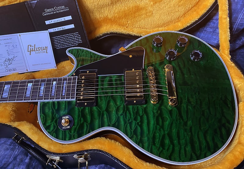 NEW! 2024 Gibson Dealer Select Custom Shop Les Paul Custom AAAAA Quilt - Transparent Green - Authorized Dealer - WOW! 9.9 lbs - G04111