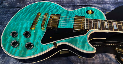 BRAND NEW! 2024 Gibson Dealer Select Custom Shop Les Paul Custom AAAAA Quilt - Aqua Blue - Authorized Dealer - WOW! 10.1 lbs - G03944