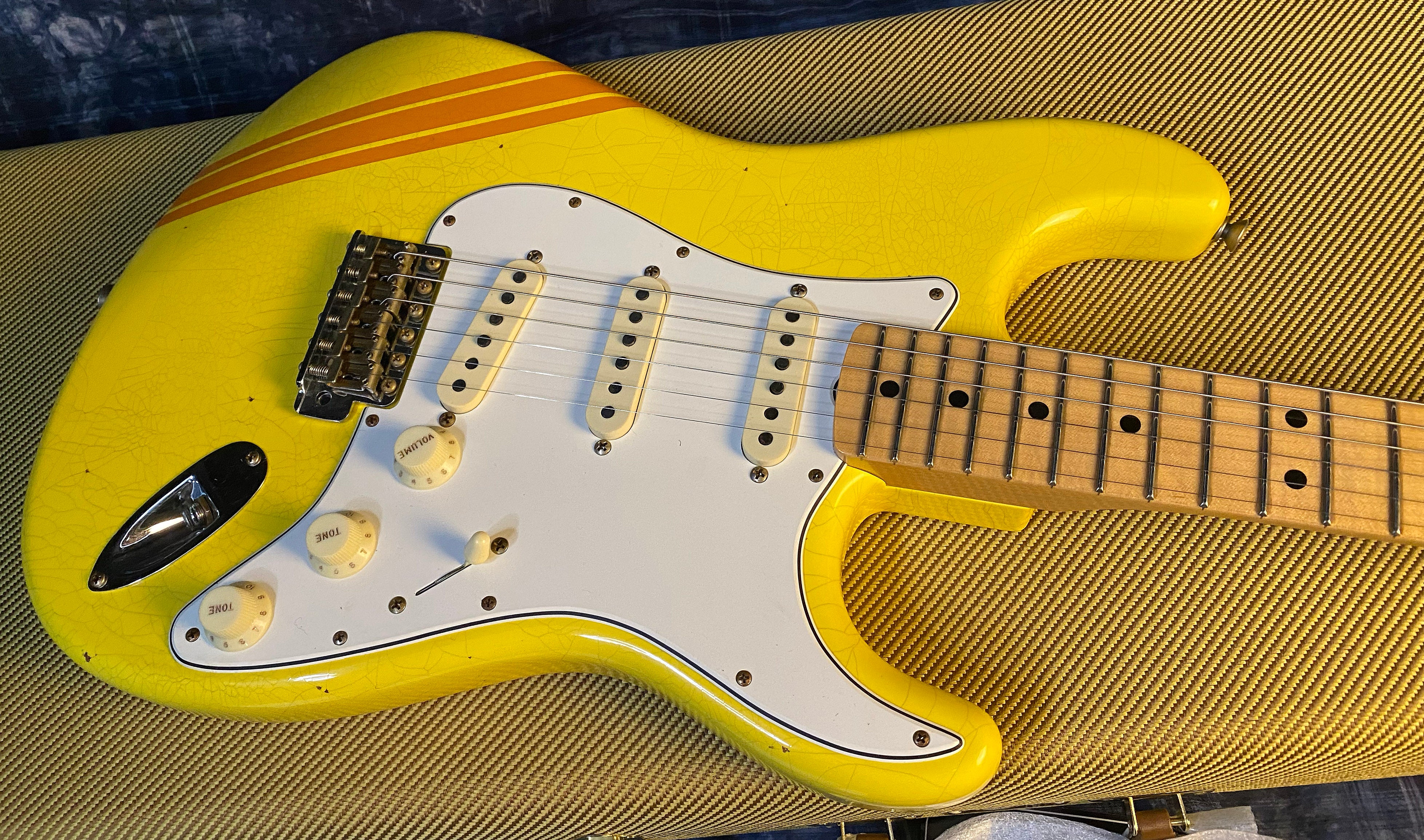 NEW ! 2024 Fender Custom Shop LTD '69 Stratocaster Journeyman Relic Limited Edition - Graffiti Yellow with Orange Competition Racing Stripes - Authorized Dealer - 7.8 lbs - G0204